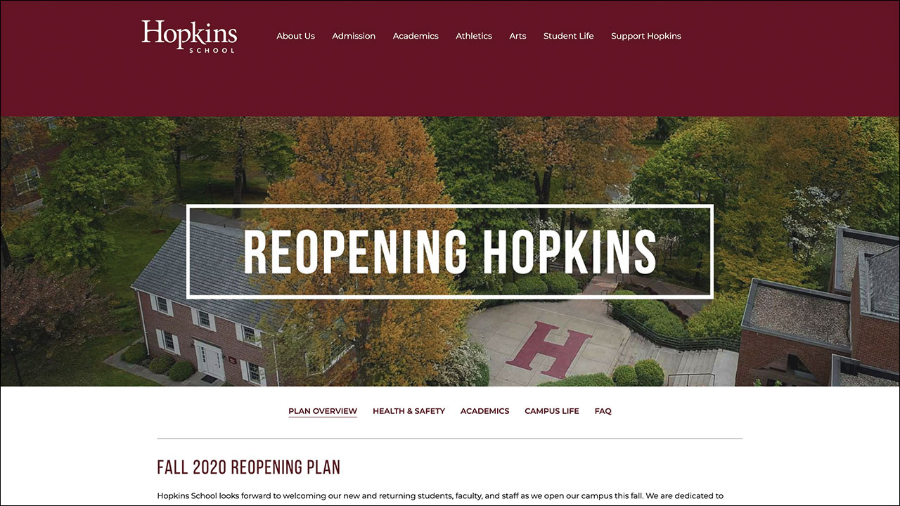 The Hopkins School Reopening Microsite